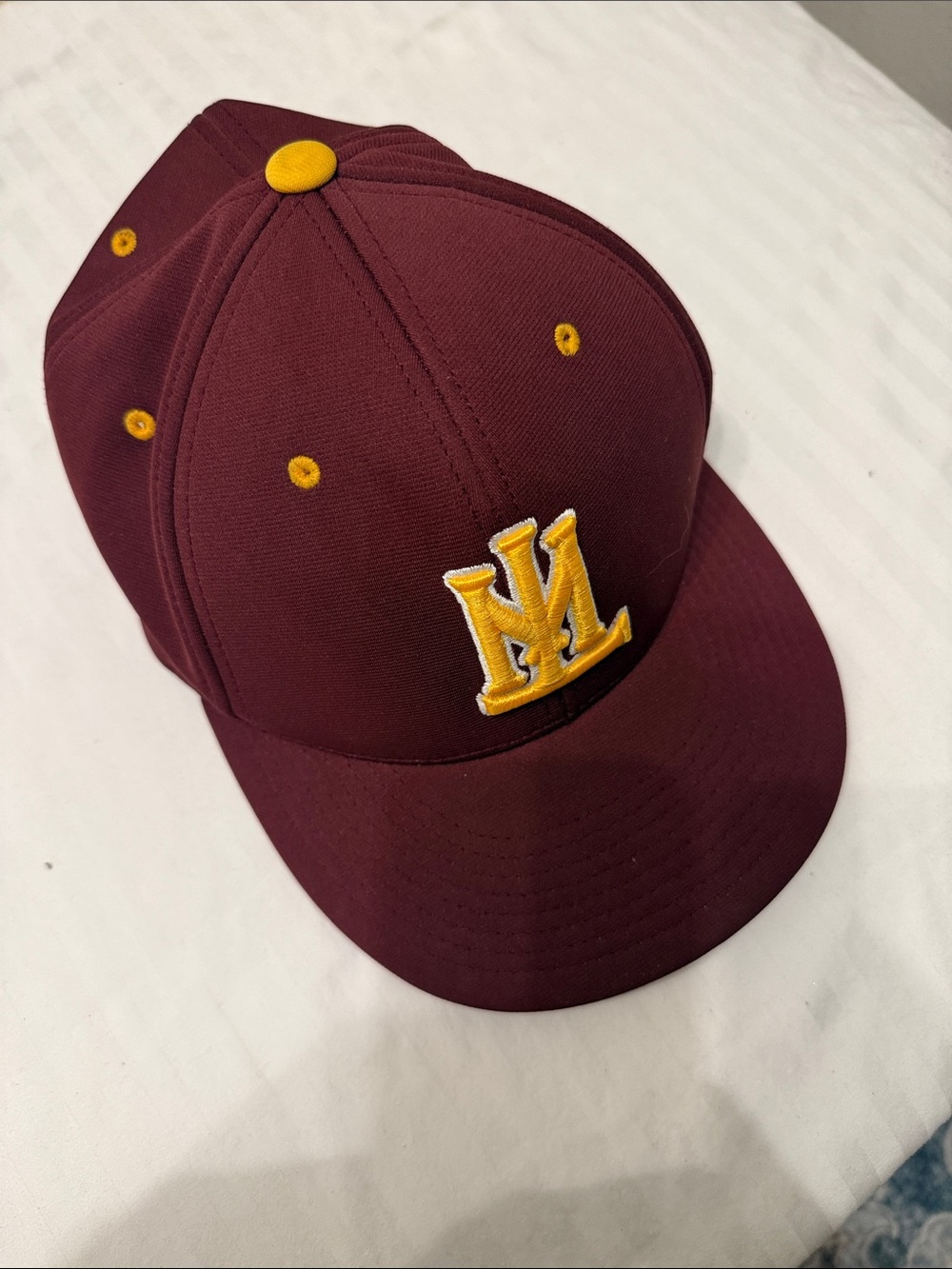 Maroon and Yellow Embroidered M Baseball Cap ML